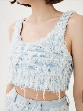 KseniaSchnaider + DL1961 Tank Top in Denim Fur Size L $249